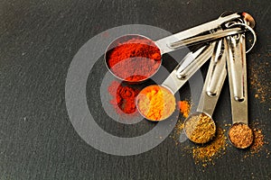 Stainles steel spoons to measure cook ingredients photo