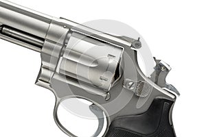 Stainless 357 Magnum Revolver Cocked on White