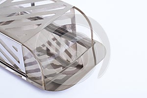 Stainless butterdish on a white background