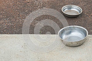 Stainless dog bowl on the ground