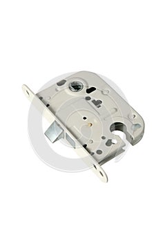 Stainless door  lock with key isolated on a white