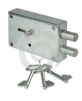 Stainless door  lock with keys isolated