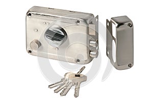 Stainless door  lock with keys isolated