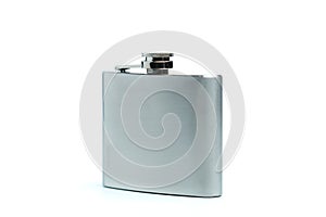 Stainless hip flask isolated on a white background