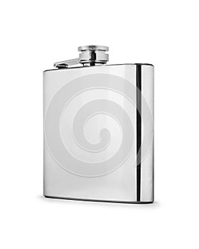 Stainless hip flask isolated on white background