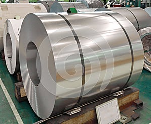 Stainless rolled steel coil in manufacturing, metal sheet industry