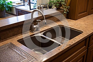 Stainless Sink faucet kitchen counter. Generate ai