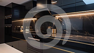 Stainless steel appliances shine in modern kitchen design generated by AI