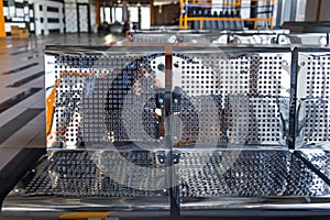 Stainless steel benches at a modern station