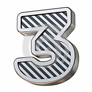 Stainless steel and black stripes font Number 3 THREE 3D