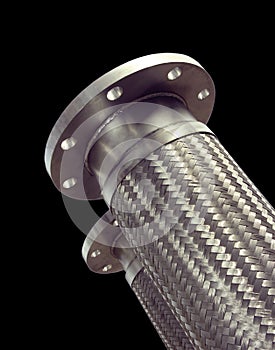 Stainless steel braided corrugated metal hose.