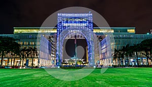 Stainless steel building arch architecture at night