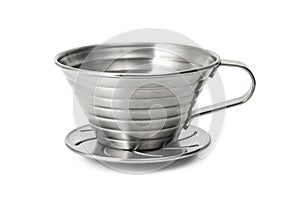 Stainless Steel Coffee cup isolated on white background. Coffee dripper cups.  Clipping path