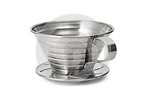 Stainless Steel Coffee cup isolated on white background. Coffee dripper cups.  Clipping path