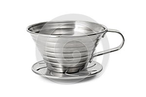 Stainless Steel Coffee cup isolated on white background. Coffee dripper cups.  Clipping path photo
