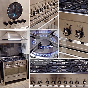 Stainless steel cooker kitchen collage