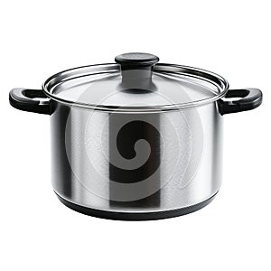 Stainless Steel Cooking Pot With Lid On White Background