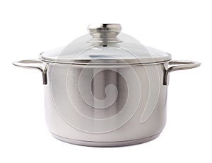 Stainless steel cooking pot pan isolated over white background