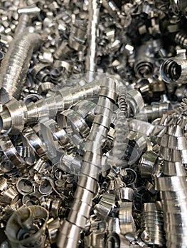 Stainless steel curly turnings waste from a lathe for recycling