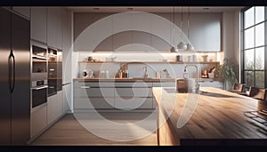 Stainless steel elegance in modern kitchen design generated by AI