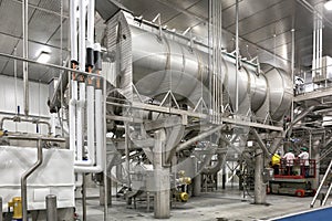 Stainless steel equipment in a food processing facility.