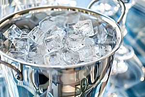 Stainless Steel Ice Bucket full of ice cubes photo