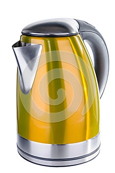 Stainless steel kettle on white background