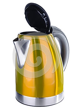 Stainless steel kettle on white background