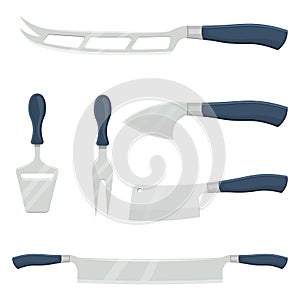 Stainless steel knife for cheese set vector illustration isolated