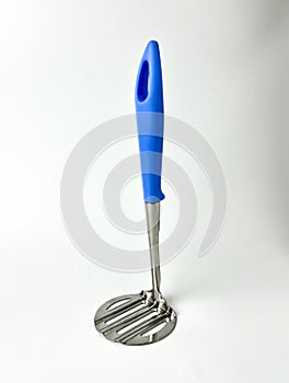 Stainless steel mash potato ricer with blue handle