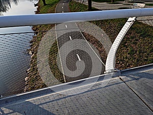 stainless steel mesh stretched on bridge railing.lower steel rope serves