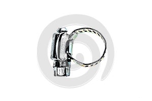 Stainless Steel Metal Hose Clamp isolated on a white background.