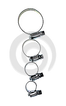 Stainless Steel Metal Hose Clamp isolated on a white background.