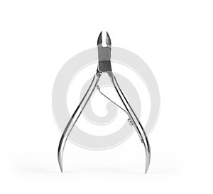 Stainless steel nail clippers on a white background
