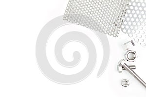 Stainless Steel Nuts with bolts on white background