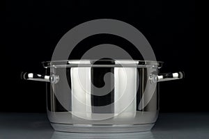 Stainless steel pan isolated on black