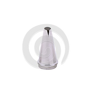 Stainless steel piping nozzle isolated on white background, copy space. Icing tip for decorating cakes and cookies. Frosting