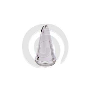 Stainless steel piping nozzle isolated on white background, copy space. Icing tip for decorating cakes and cookies. Frosting