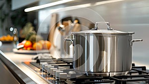 Stainless Steel Pot on Gas Stove.