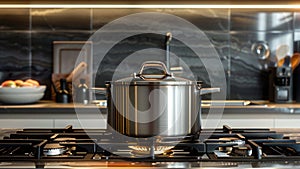 Stainless Steel Pot on Gas Stove.