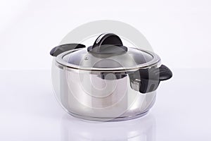 Stainless steel pot with glass lid - Neutral background