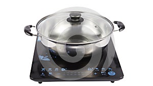 Stainless steel pot on induction cooker