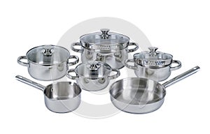 Stainless steel pots and pans photo