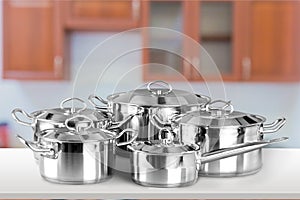 Stainless steel pots and pans photo