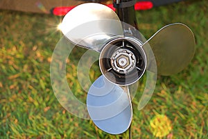 Stainless Steel Propeller On A Boat Motor