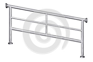 Stainless steel railing isolated on white 10-degree tilt