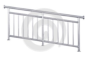 Stainless steel railing isolated on white 10-degree tilt