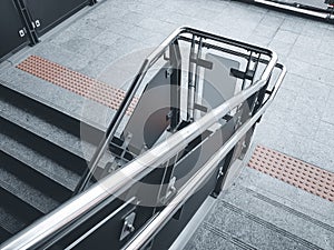 Stainless steel railing at station. Fall Protection.