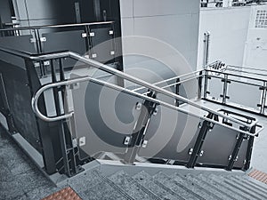 Stainless steel railing at station. Fall Protection.
