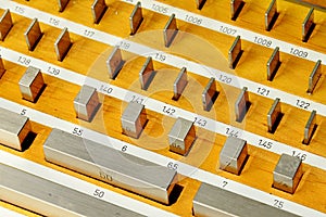 Stainless steel rectangular gauge block metric etalons placed in wooden case